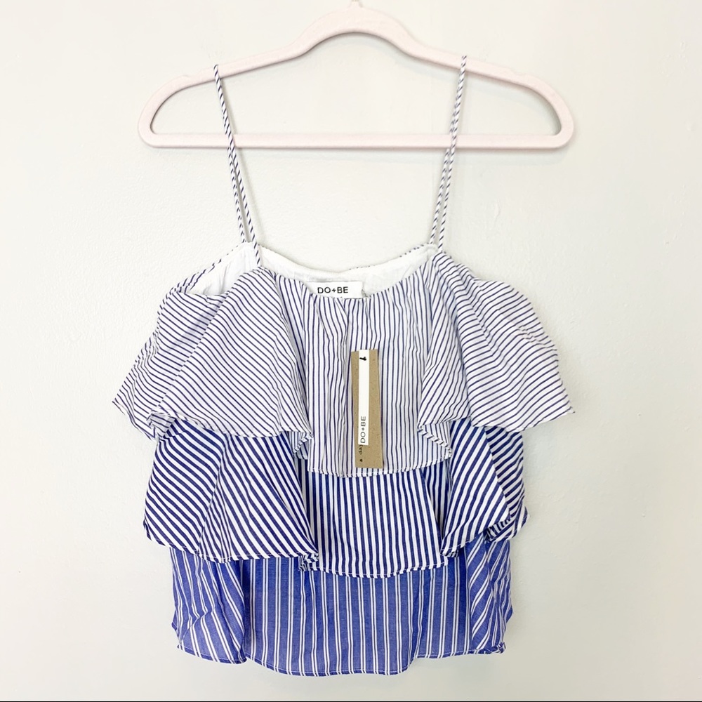 NWT Do+Be Navy White Ruffle Tank Top Medium
